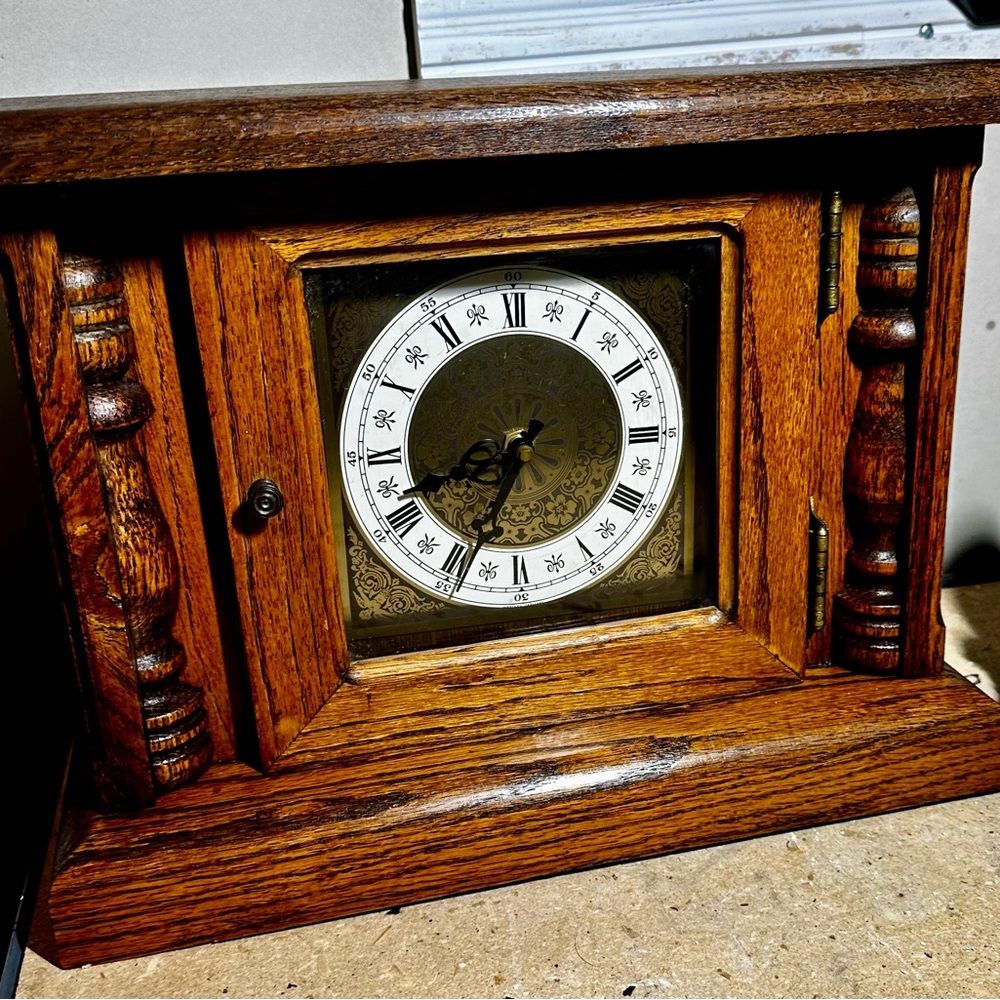SOLD Excellent Working Condition Solid Wood Mantle Clock from 1950’s